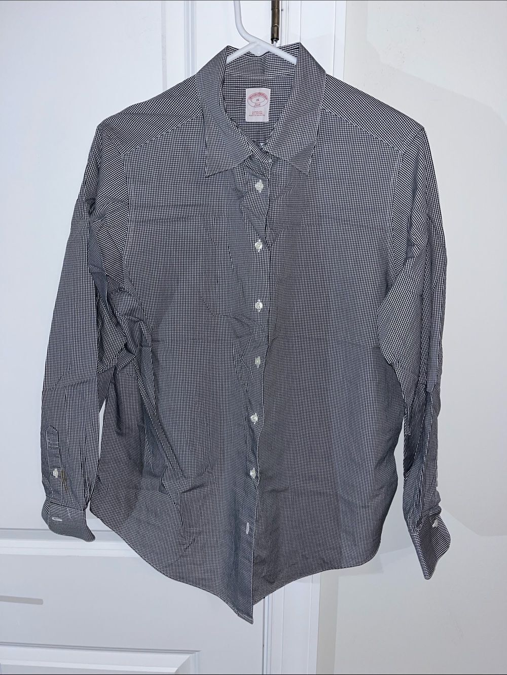 Women’s Brooks Brothers Black White Check Plaid Classic Fit business shirt 16